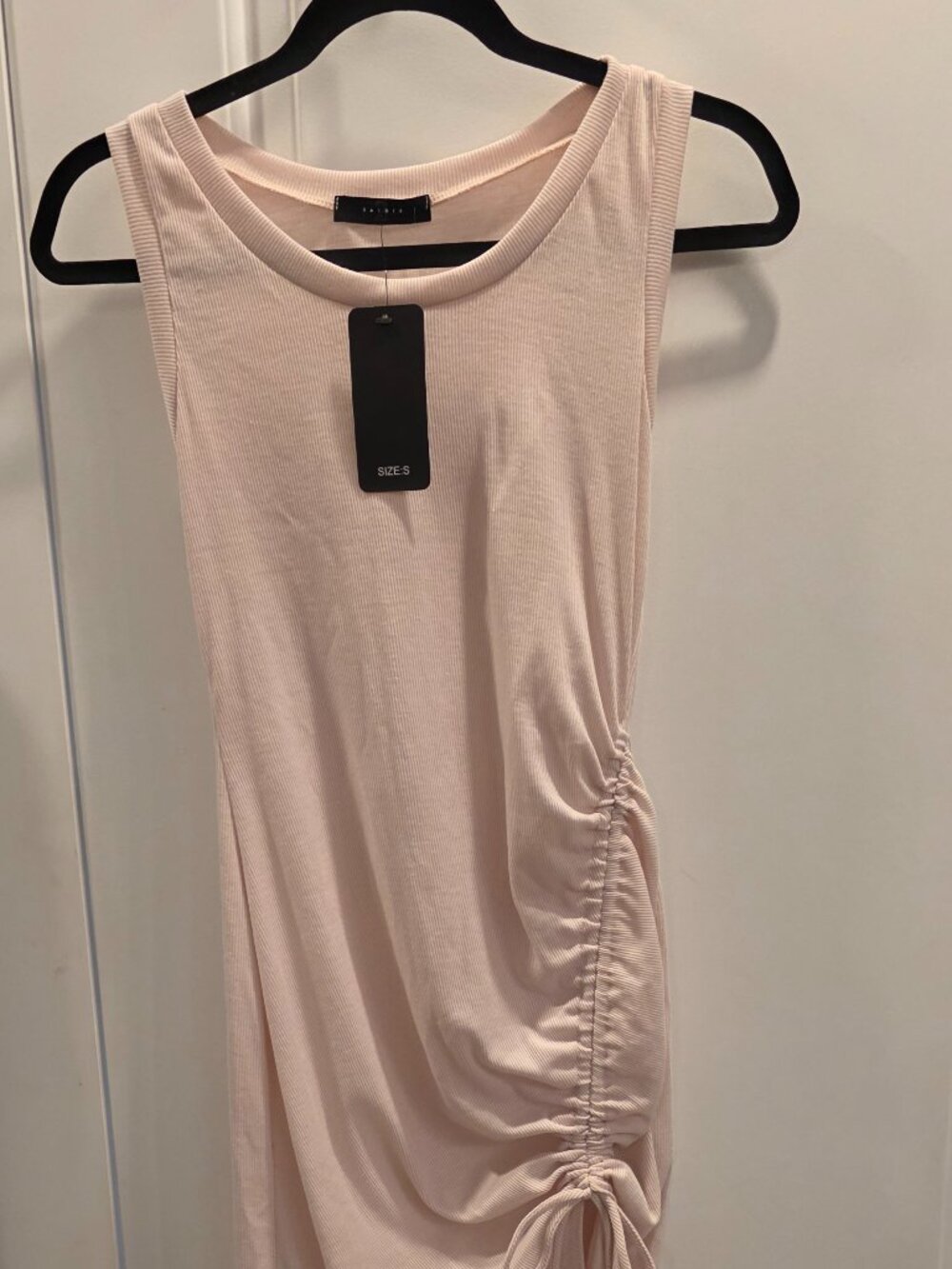 NWT 21 Saints Pink Ribbed Ruched Drawstring Midi Dress S